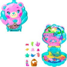 Frefly Store Polly Pocket Bebekler ve Oyun Seti, Işıltılı Ada Taşınabilir Mini Oyun Seti, 1 Mikro Deniz Kızı Bebek, Okyanus Canlıları ve Temaya Uygun Aksesuarlar, JCB16