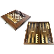 Frefly Store Helena Wood Art Eko Klasik El Yapımı Ahşap Tavla ve Satranç Seti, 49X25 Cm, Şimşir Pullar