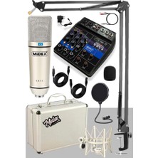 Frefly Store Midex Cx1 Mixer Set Condenser Mikrofon Ses Kartlı Mikser + Stand + Filtre