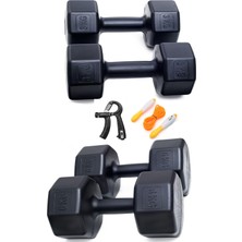 Frefly Store Besinistanbul 18 kg Dambıl Set 6kg X2 3kg X2 Sayaçlı Ayarlanabilir El Yayı + Sayaçlı Atlama Ipi Siyah