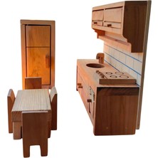 Frefly Store Montessori 7 Parça El Yapımı Ahşap Mutfak ve Yemek Odası Takımı