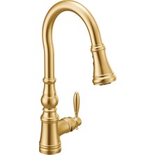 Frefly Store Moen Weymouth Fırçalanmış Altın Tek Saplı Geleneksel Aşağı Çekmeli Mutfak Bataryası Power Boost Ile, S73004BG