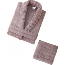 Mira Home Soft Elegance Banyo Tek Kişilik Bornoz TAKIMI%100 Pamuklu Mürdüm L-Xl