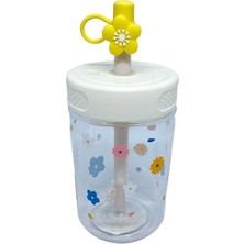 Frefly Store Vagonlife 450ML Çiçek Desenli ve Koruyuculu Polikarbon Su Matarası/cup (Beyaz)