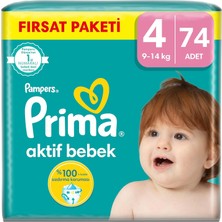 Prima Bebek Bezi Aktif Bebek 4 Beden 74 Adet Mega Fırsat Paketi