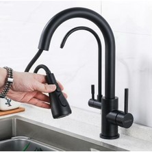 Frefly Store Venita Siyah 3 Yollu Spiralli Mutfak Bataryası Arıtmalı Çekilebilir Başlık 360° Döner Çift Fonksiyon