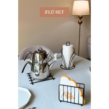 Edora Home 3’lü Set Siyah Nihale Kafes Peçetelik Kuğu Peçetelik Mutfak Seti