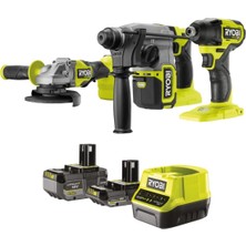 Frefly Store Ryobi RCK183D-242S Akülü Kömürsüz 3'lü Set Vidalama + Kırıcı Delici + Taşlama - 1X4.0AH + 1X2.0AH +