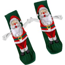 Carnaval Socks Yılbaşı Özel Noel Baba El Ele Tutuşan Çorap, Unisex, Pamuk, 3D Kol Detaylı, Yeşil, Kı