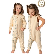 Baby Animals Kız Erkek Unisex Mevsimlik Kolları Çıkan Çift Kat Organik %100 Doğal Pamuk Bebek Çocuk Uyku Tulumu