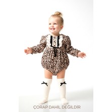 Baby Animals Kız Bebek Kız Çocuk Romper Doğum Günü Parti Düğün Leopar Romper Dantelli Fiyonklu Uzun Kol Romper