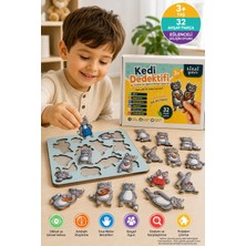 Toyfest Kedi Dedektifi Ahşap Hafıza Eşleştirme Dikkat Zeka Oyunu 32 Parça