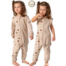 Baby Animals Kız Erkek Unisex Mevsimlik Kolları Çıkan Çift Kat Organik %100 Doğal Pamuk Bebek Çocuk Uyku Tulumu