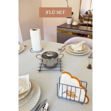 Edora Home 3’lü Set Mat Gümüş Kafes Peçetelik Dik Kağıt Havluluk Nihale Mutfak Seti