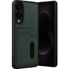 Anka Cep Cep Telefonu Aksesuarları ile Uyumlu S25 Edge Yeşil Kartvizitli Deri Kılıf,