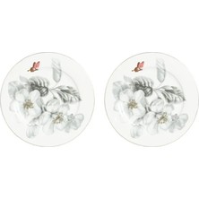 LuckyArt Harmonıa New Bone Chına Grı Naturel Desenlı 2Lı Servıs Tabağı Seti 27 Cm