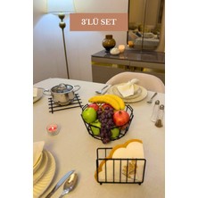 Edora Home 3’lü Set Siyah Kafes Peçetelik Nihale Oval Köşeli Meyve Sepeti Mutfak Seti