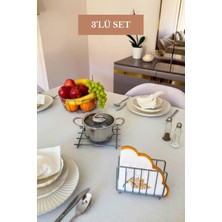 Edora Home 3’lü Set Mat Gümüş Kafes Peçetelik Nihale Oval Köşeli Meyve Sepeti Mutfak Seti