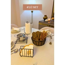 Edora Home 4’lü Set Siyah Kafes Peçetelik Dik Kağıt Havluluk Ayraçlı Nihale Oval Köşeli Ekmek Sepeti Bej Mutfak Seti