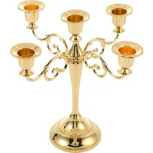 Chavin 5 Gözlü Şık Restoran Düğün Şamdan Dekoratif Metal Gold Mumluk MT156GLD