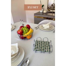 Edora Home 2’li Set Mat Gümüş Kare Peçetelik Oval Köşeli Meyve Sepeti Mutfak Seti