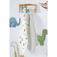 Pamuklu Muslin Örtü Çok Renkli 75X75 cm Çok Amaçlı 2'li Set Dinozor Desenli Bebek Battaniyesi