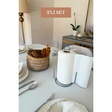 Edora Home 2’li Set Mat Gümüş Dik Kağıt Havluluk Misketli Yuvarlak Ekmek Sepeti Mutfak Seti
