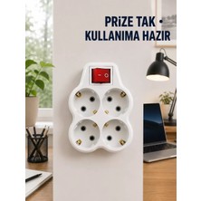 Midas Toptan Home Anahtarlı 4’lü Priz Adaptörü Direkt Prize Takılan Kompakt Priz Çoklayıcı