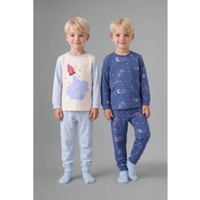 DeFacto %100 Pamuk Uzay Desenli Uzun Kollu Üst Lastikli Paça 2'li Pijama Takımı Erkek Bebek I1441A526AU