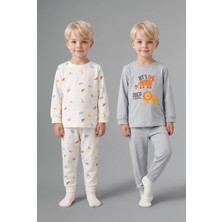 DeFacto %100 Pamuk Hayvan Desenli Uzun Kollu Üst Lastikli Paça 2'li Pijama Takımı Erkek Bebek I1440A526AU