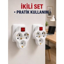 Midas Toptan Home Kablosuz 3’lü Priz Çoklayıcı Açma Kapama Anahtarlı Duvar Tipi 2 Adet Set