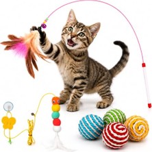 Aesco Kyrotech Interaktif Kedi Oyuncağı Seti, Peluş Oyuncak, Kedi Oyun Oltası, Avlanma Geliştirici, Ip Sarmalı Oyun Topu, Zeka Artırıcı Kedi Oyuncak Seti (3 Parça Set)