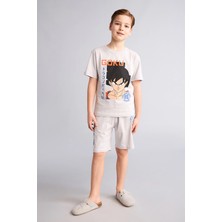 DeFacto %100 Pamuk Dragon Ball Lisanslı Regular Fit 2'li Baskılı Şortlu Pijama Takımı Erkek Çocuk H4108A826HS