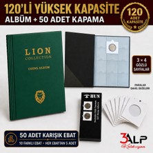 3Alp Koleksiyon Lion Orta Boy 120 Gözlü Madeni Metal Para Albümü ve 50 Adet Karışık Ebat Kapama Seti - Yeşil