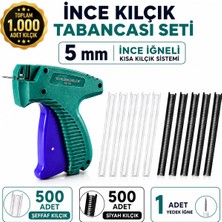 Albertos Ince Kılçık Tabancası Seti 5 mm Yedek Iğneli 500 Siyah 500 Şeffaf Toplam 1000 Adet Kılçık