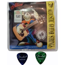 Alice A206 Sl Akustik Gitar Teli A206-SL + 2 Fender Pena Akustik Gitar İçin