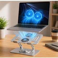 1001 Çift Fanlı Laptop Standı, 360° Döner Metal Notebook Standı, Yükseklik ve Açı Ayarlı Katlan