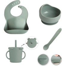 1001 4'lü Silikon Beslenme Seti - Mama Önlüğü - Vakumlu Mama Kasesi - Pipetli Bardak - Kaşık - Ye�