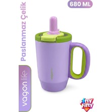 1001 680 ml Tek Kapak Çift Kullanım Pipetli Rahat Içim Kulplu Paslanmaz Çelik Termos Mug FFVGN1113-6