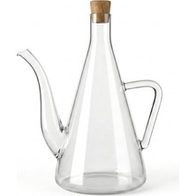 1001 500 ml Akasya Ahşap Kapaklı Borosilikat Cam Yağlık ve Sirkelik - Düz ve Çizgili Desen Seçenek