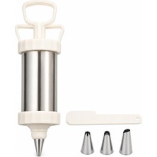 1001 Paslanmaz Çelik Krema Pompası, 3 Metal Uçlu Pasta ve Cupcake Süsleme Aparatı, Ergonomik Basmal�