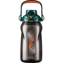 1001 Tkk 1500ML Büyük Boy Pipetli/pipetsiz Kullanım Boyun Askılı Kulplu Tritan Su Matarası (Yeşil-