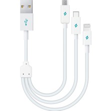 1001 Alumicable Mini Trio Lightning Micro USB 30CM Şarj Kablosu, Beyaz