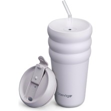 1001 3 Bubble Two-Cap Straw Tumbler Çelik Termos 600 Mililitre Lilac Hint ST-245