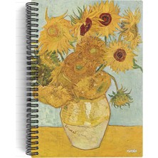 1001 Vincent Van Gogh/vase With 12 SUNFLOWERS,1888 | Spiralli Defter 23 | A5 | Çizgili | 100 Sayfa| Okul