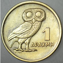 Banknoting Yunanistan 1 Drahmi 1973 Baykuş 21 Mm.