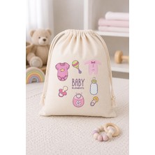 1001 Baby Elements Baskılı Ham Bez Büzgülü Bebek Torbası 30X40 cm 2'li Set - Çok Amaçlı Bebek E�