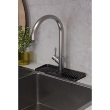 1001 Musluk Matı Elastik Silikon Mutfak ve Banyo Için Lavobo Su Tutucu Musluk ve Batarya Matı Siyah,5