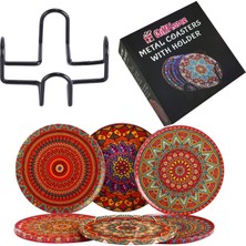 1001 6 Lı Çini Desenli (Sunset) Metal Bardak Altlığı ve Metal Stand