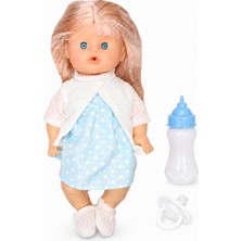 1001 30 cm Sesli Emzikli ve Biberonlu Boncuk Bebek, Altını Islatan Oyuncak Bebek, Biberon Aksesuarlı K